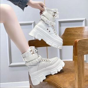 White platforms boots